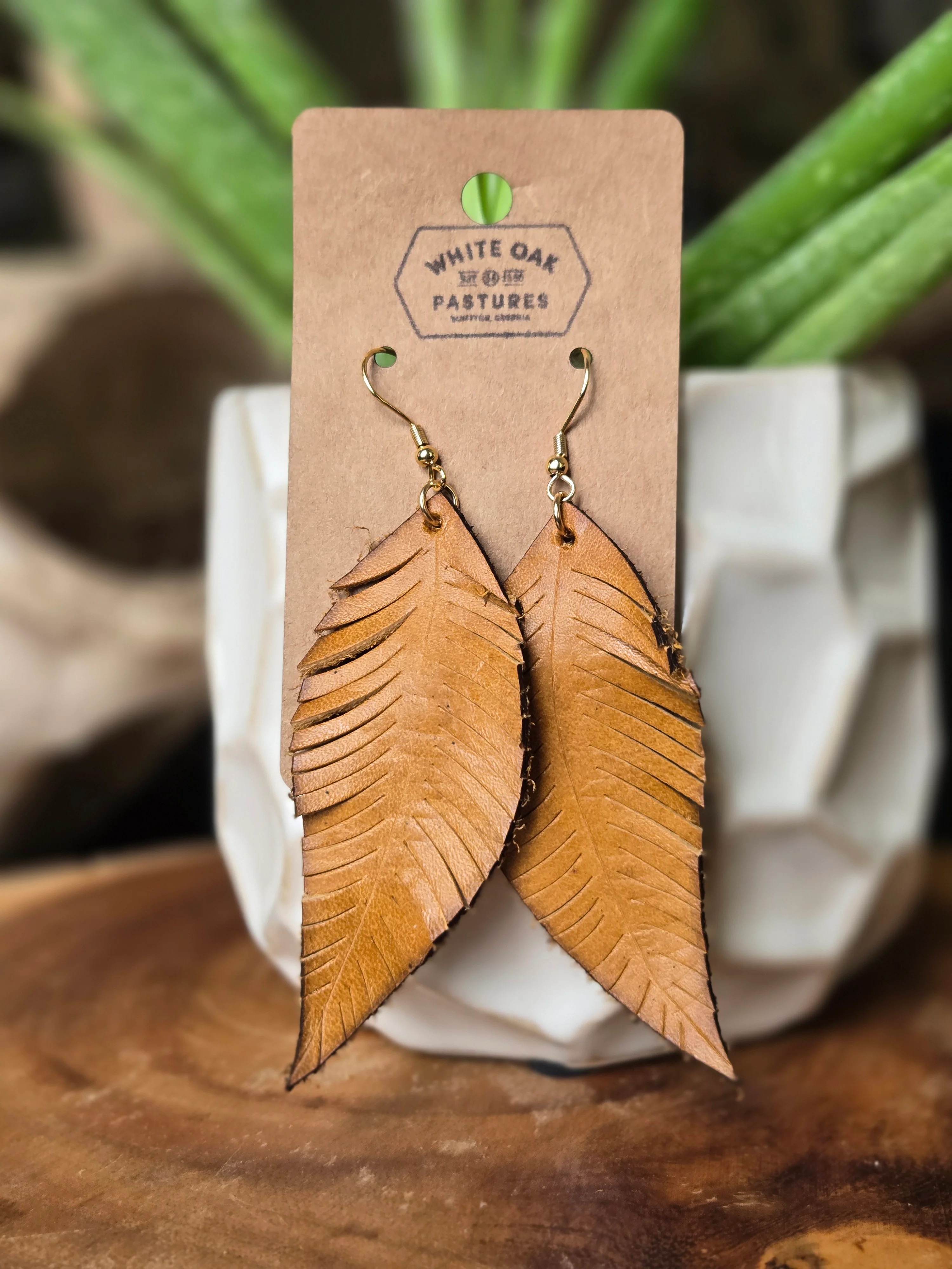 Grassfed Leather Earrings - Feather - Image 3